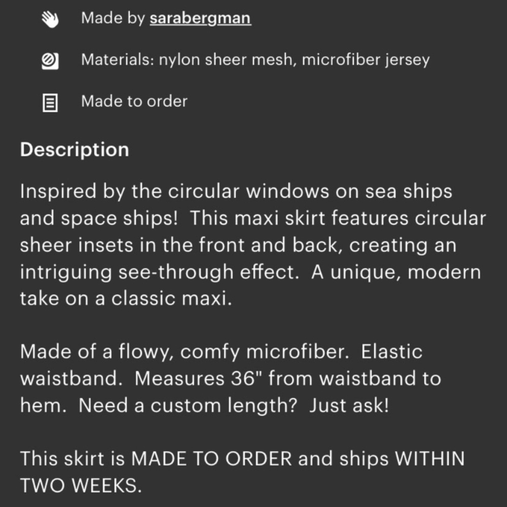 Sara Bergman Handmade Black Porthole Skirt. Very Unique! - Picture 6 of 8